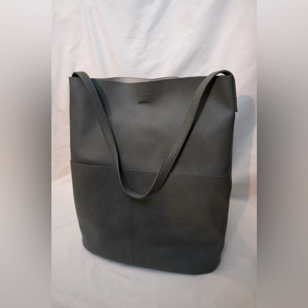 OAK + FORT VEGAN LEATHER TOTE BAG- Misty Blue